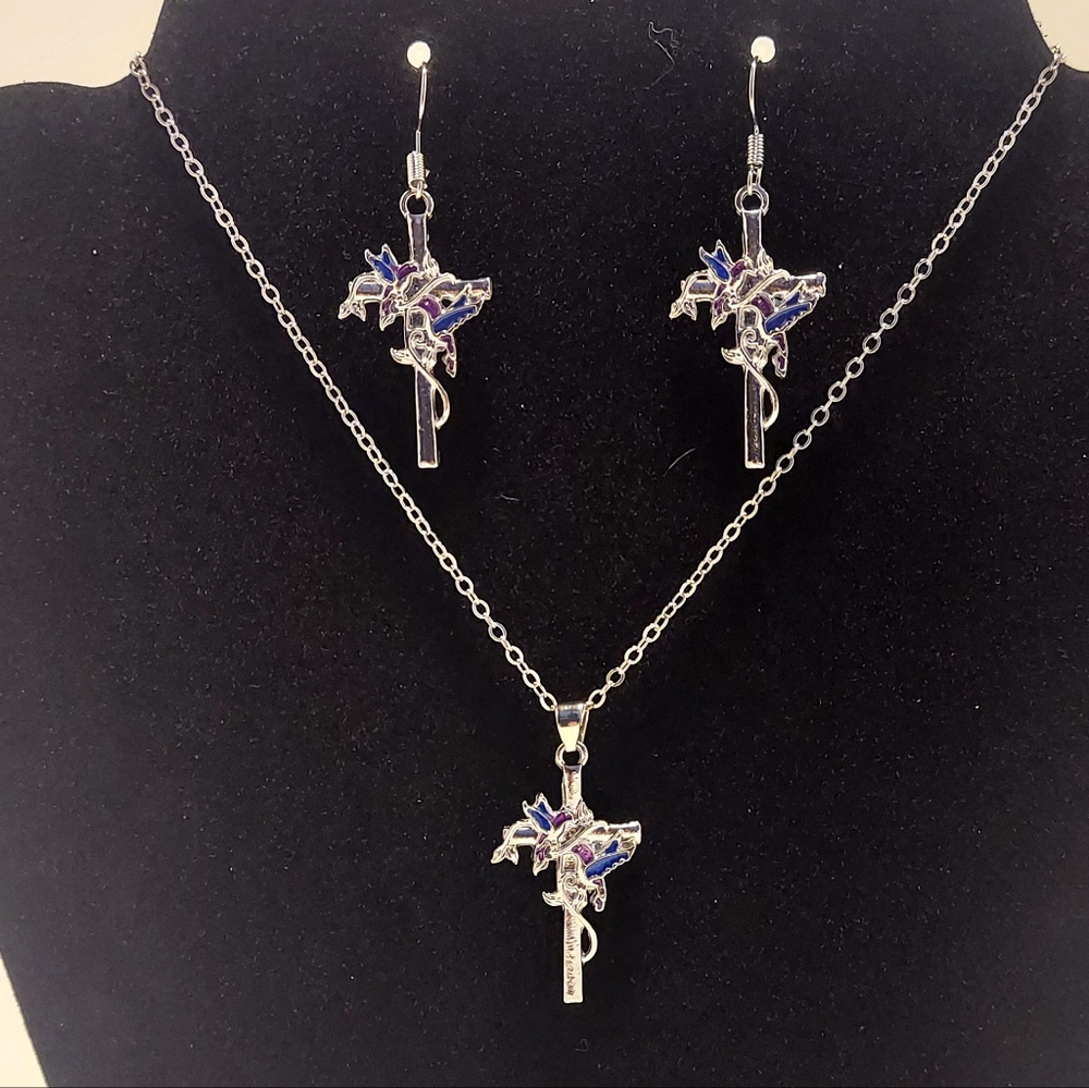 Elegant Cross Necklace and Earring Set